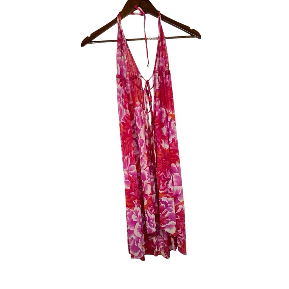 Y2K Victoria's Secret Swim Cover Floral red Pink Sheer Halter Tie Waist XS/S